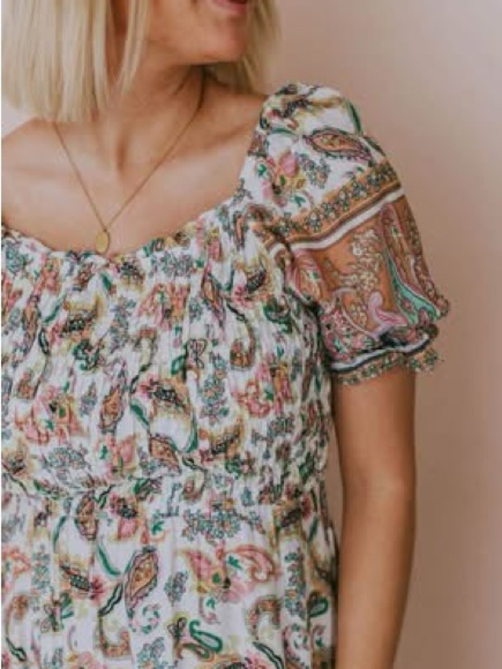 XL Hayden Smocked Midi Dress in Cream with Rust Paisley - Picture 3 of 4